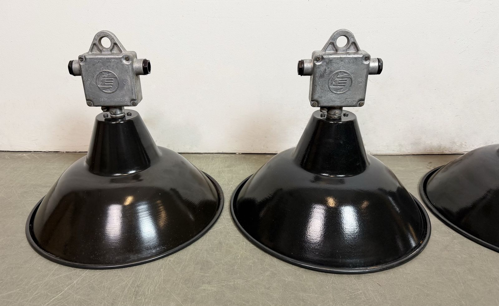 Lighting Set Of 4 Industrial Black Enamel Pendant Lamps From Elektrosvit, 1960s, 49x photo