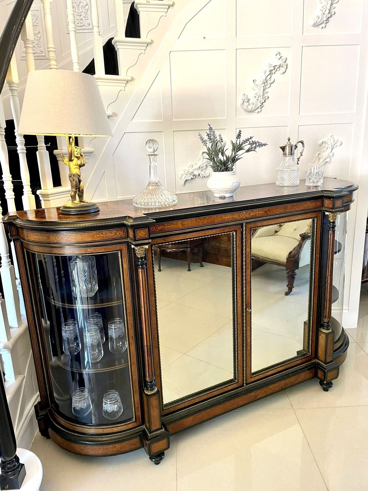 Superb Quality Large Antique Burr Walnut And Amboyna Inlaid Credenza photo 5445.0