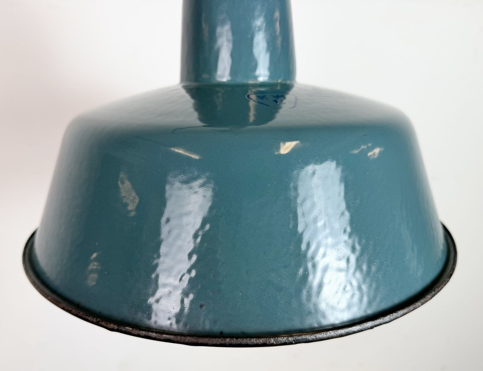 Industrial Petrol Enamel Factory Lamp With Cast Iron Top, 1960s, 10 X photo 199.0