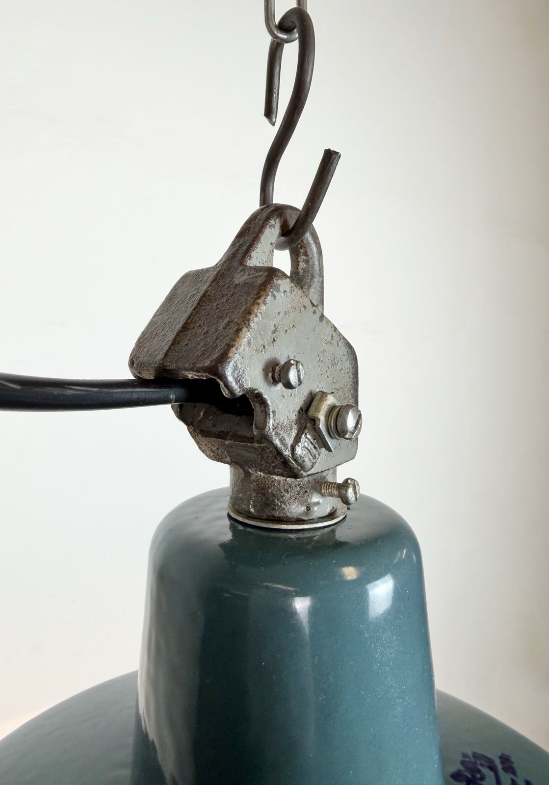 photo for sale Industrial Petrol Enamel Factory Lamp With Cast Iron Top, 1960s, 10 X