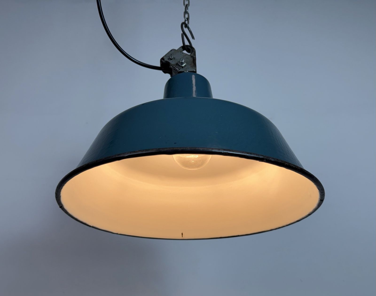 199.0 Industrial Petrol Enamel Factory Lamp With Cast Iron Top, 1960s, 10 X photo