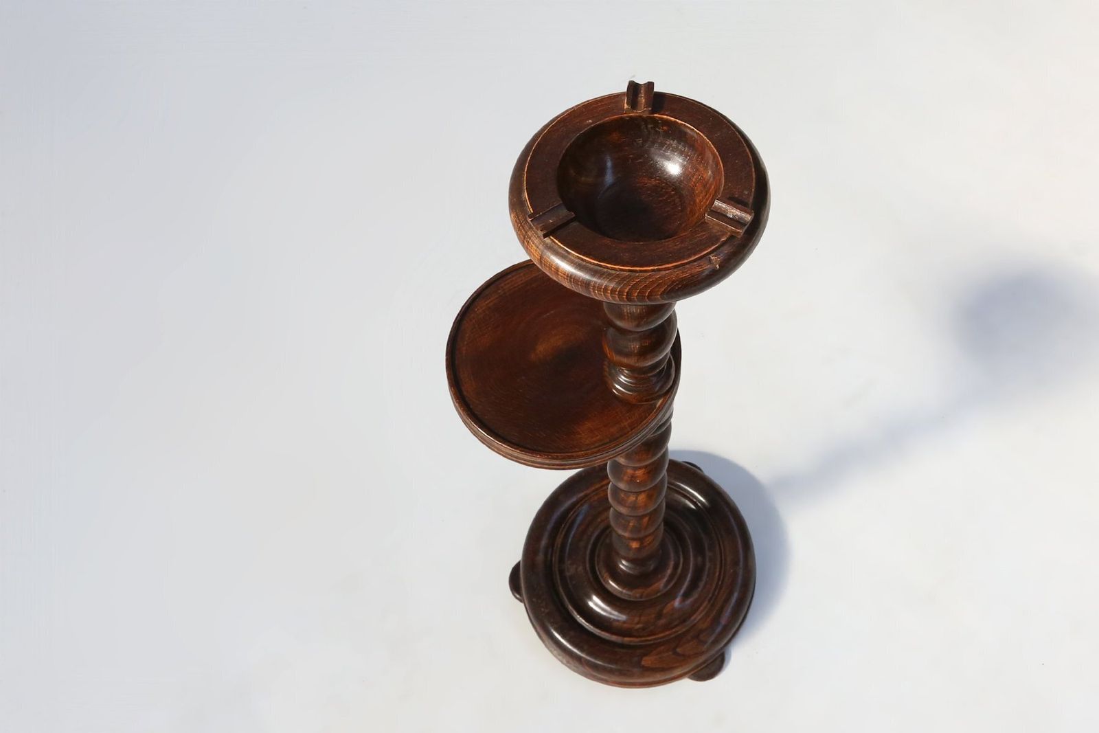Art Deco Oak Ashtray On Hand Turned Base, France, 1930s photo vintage