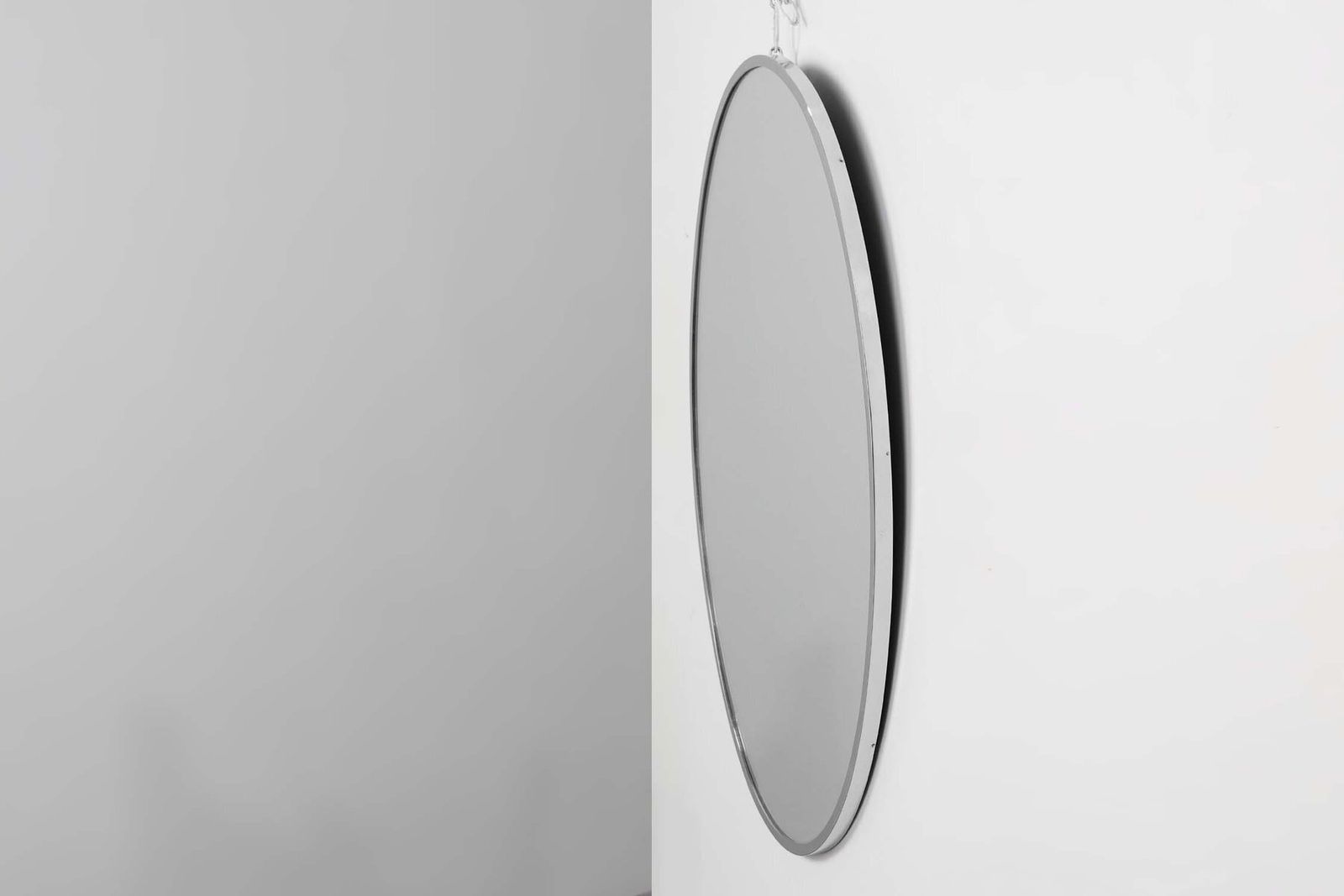 Art Deco Oval Nickel‑Plated Metal Mirror, Belgium, 1925 photo vintage