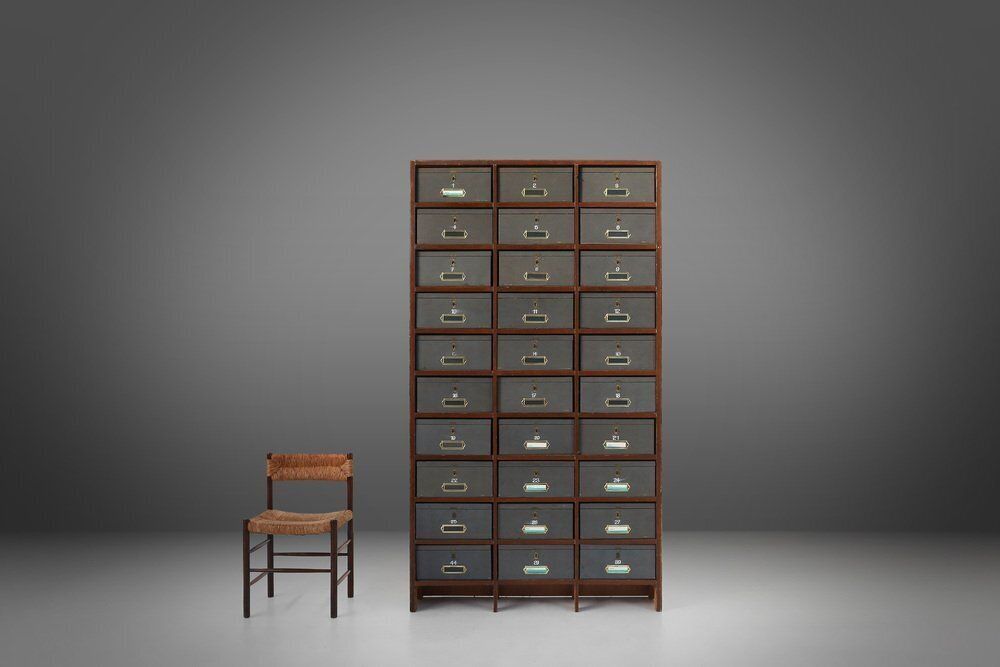 Industrial Filing Cabinet In Wood, Belgium, 1920s photo Furniture