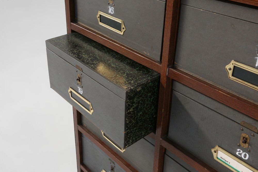 Industrial Filing Cabinet In Wood, Belgium, 1920s photo vintage