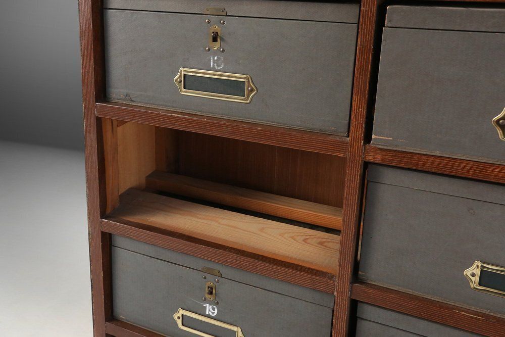 Furniture Industrial Filing Cabinet In Wood, Belgium, 1920s photo