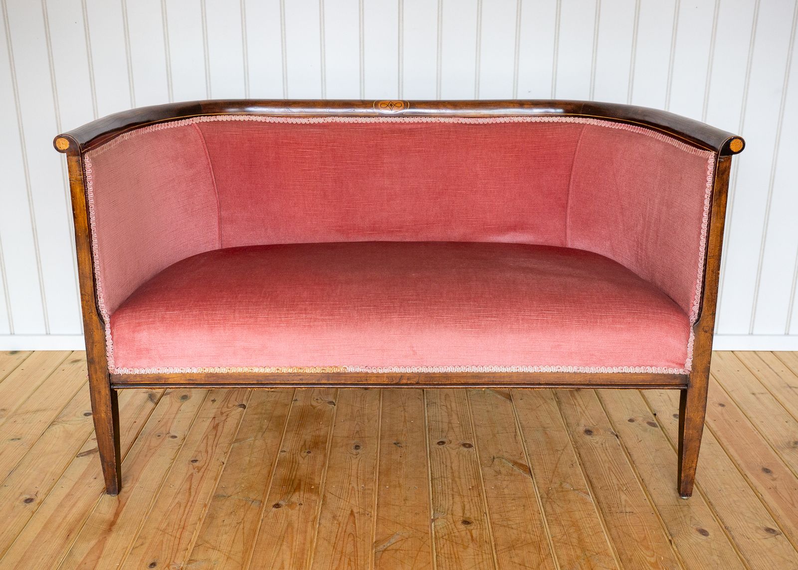 2300.0 Edwardian Mahogany Settee Barrel Back Pink Inlaid Tub Antiqu.E Art Nouvea.U 1910 Two Seater Sofa photo