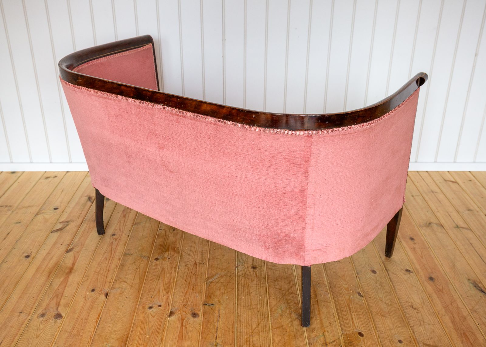 photo buy Edwardian Mahogany Settee Barrel Back Pink Inlaid Tub Antiqu.E Art Nouvea.U 1910 Two Seater Sofa