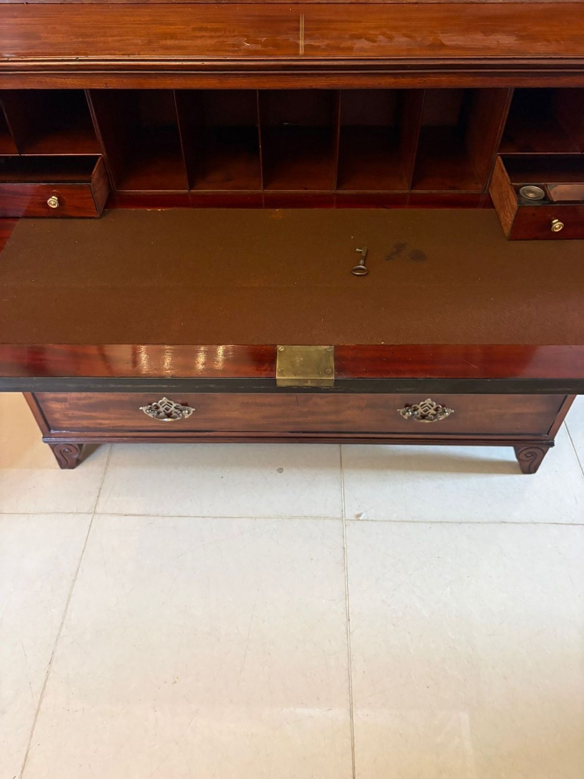 Antique Regency Figured Mahogany Secretaire Bookcase With Glazed Doors And Fitted Interior photo Furniture