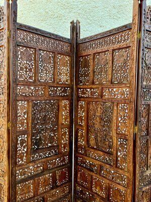 Carved Hardwood Four Panel Anglo Indian Folding Screen, 1890s photo 4285.0
