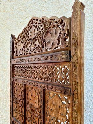photo furniture Carved Hardwood Four Panel Anglo Indian Folding Screen, 1890s