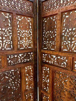 Home Decor Carved Hardwood Four Panel Anglo Indian Folding Screen, 1890s photo