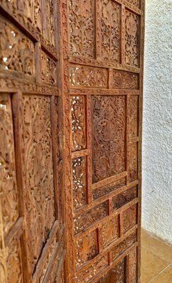 4285.0 Carved Hardwood Four Panel Anglo Indian Folding Screen, 1890s photo
