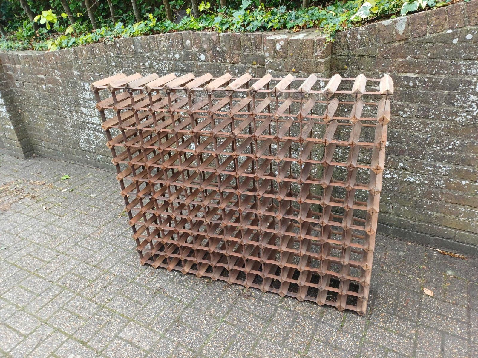 Massive Vintage 1950s Wooden Wine Rack Pine Steel Bottle Storage Rustic Cellar Rack Large Modular Wine Holder Free Hand Delivery photo Furniture