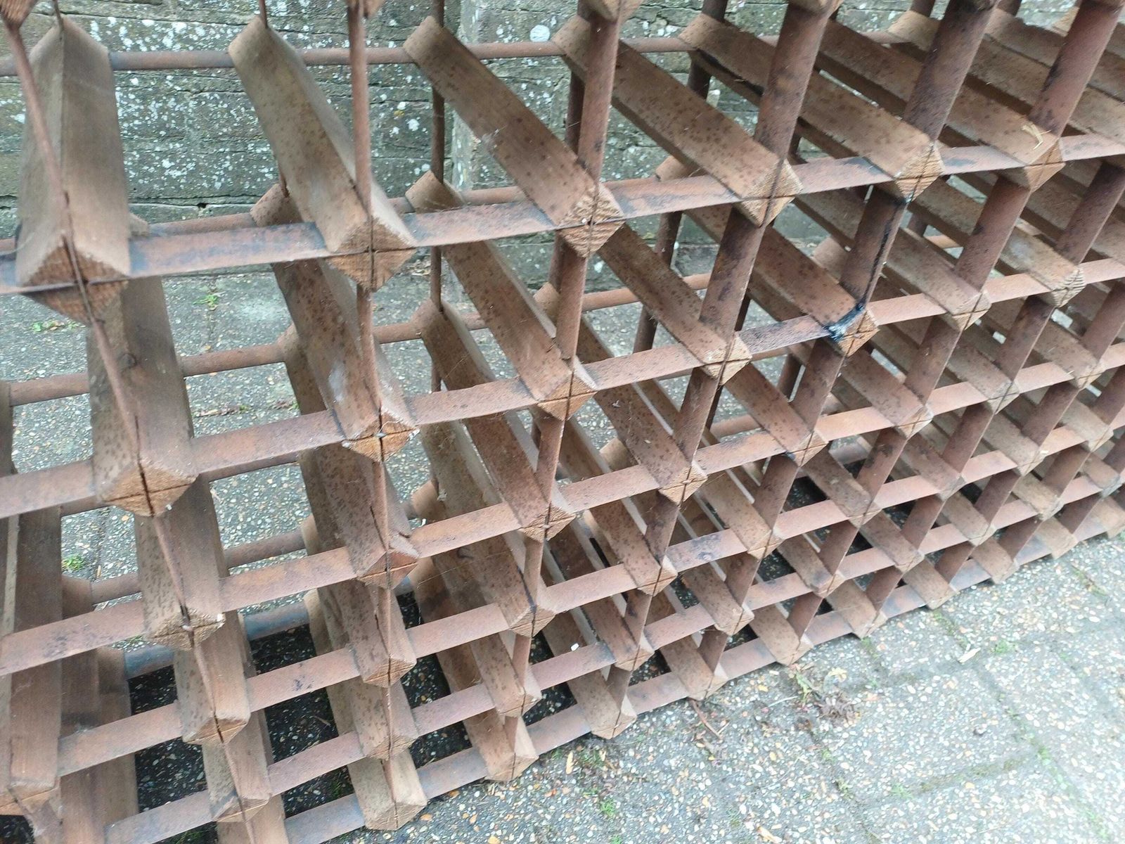 Massive Vintage 1950s Wooden Wine Rack Pine Steel Bottle Storage Rustic Cellar Rack Large Modular Wine Holder Free Hand Delivery photo vintage