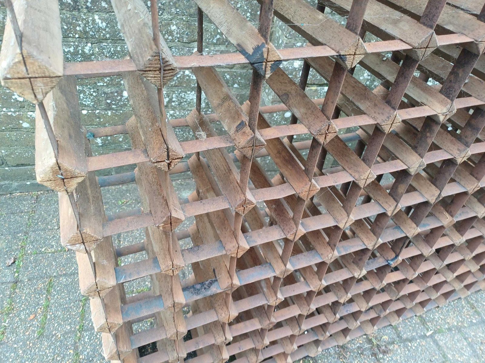 photo buy Massive Vintage 1950s Wooden Wine Rack Pine Steel Bottle Storage Rustic Cellar Rack Large Modular Wine Holder Free Hand Delivery