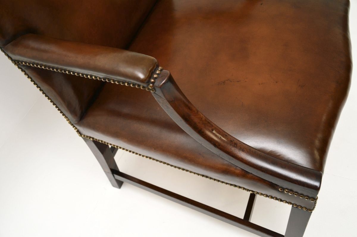 Antique Georgian Leather And Mahogany Gainsborough Armchair photo 1105.0