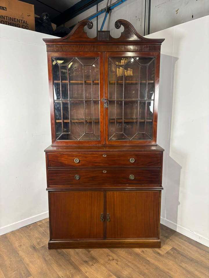 19th Century Mahogany Astral Glazed Secretaire Bookcase