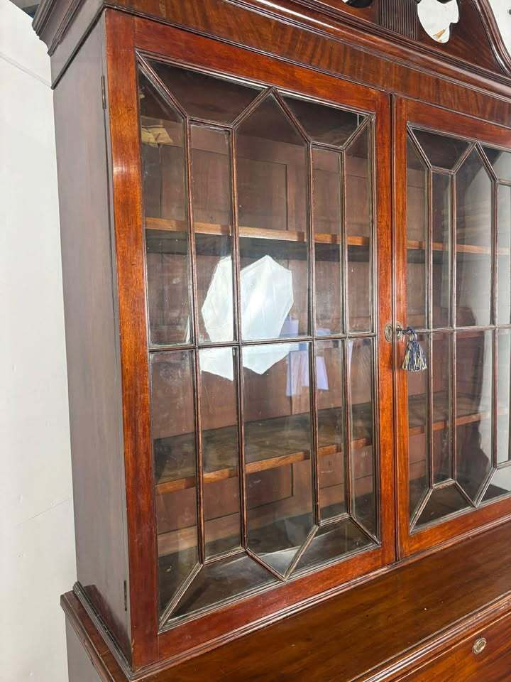 19th Century Mahogany Astral Glazed Secretaire Bookcase photo vintage
