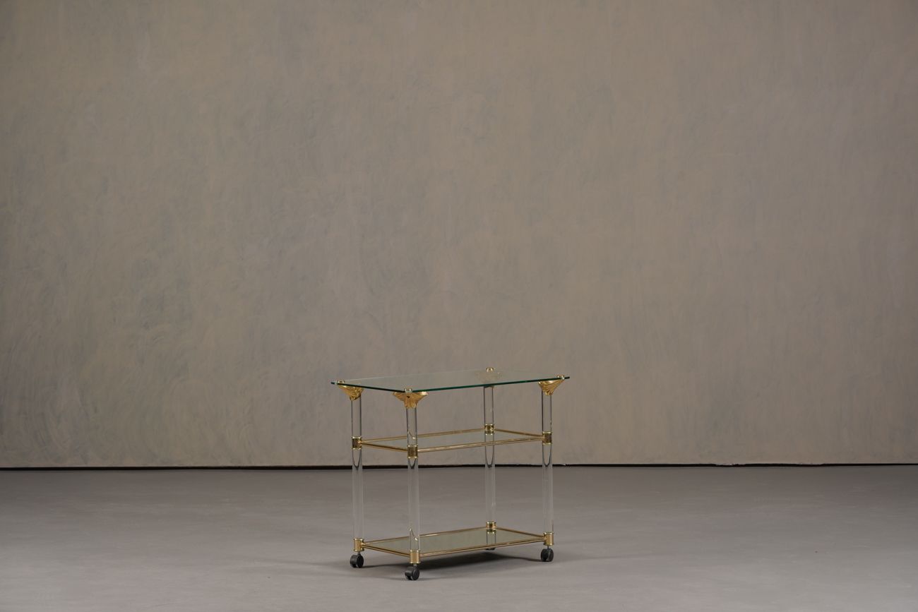 Vintage Brass And Lucite Serving Trolley, France 1960’s