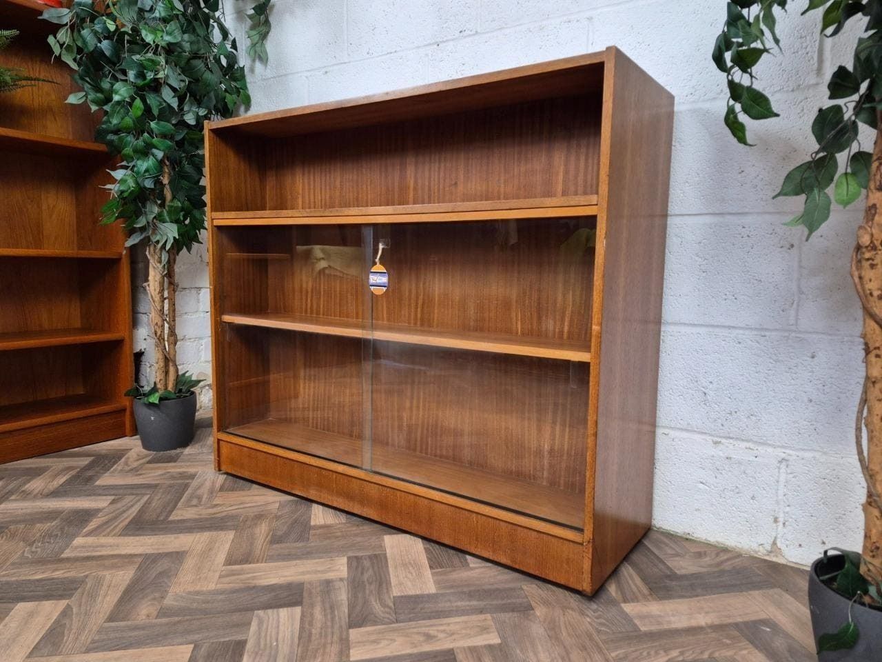 Vintage Mid Century Teak & Glass Double Sided Bookcase Room Divider Scandi Retro photo Furniture