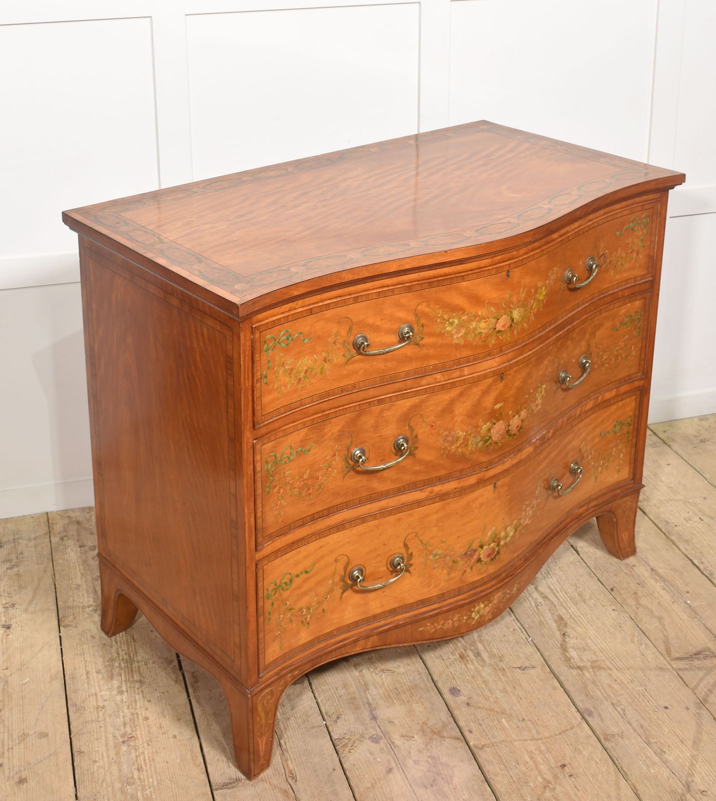 Furniture Sheraton Revival Satinwood Serpentine Chest Of Drawers photo
