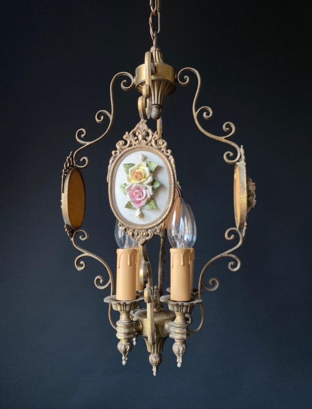 Duty Free USA. Antique Chandelier With Ceramic From Italy photo furniture