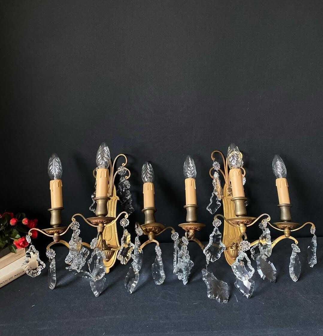 photo for sale Duty Free USA. Paire d'appliques d'époque à pendeloques, Italie