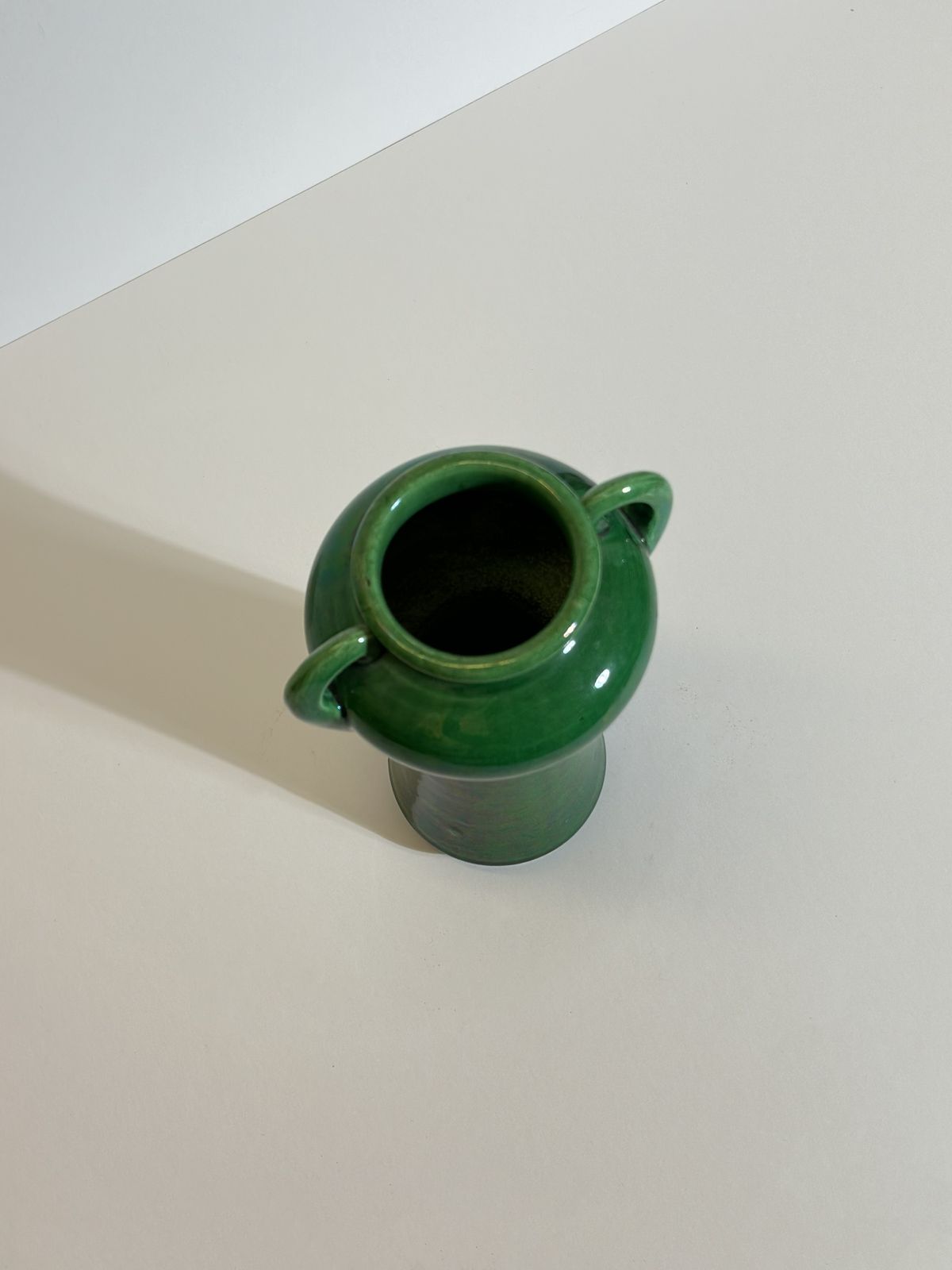Green Glazed Art Nouveau Awaji Vase, Japanese Ceramic Plum Form photo for sale