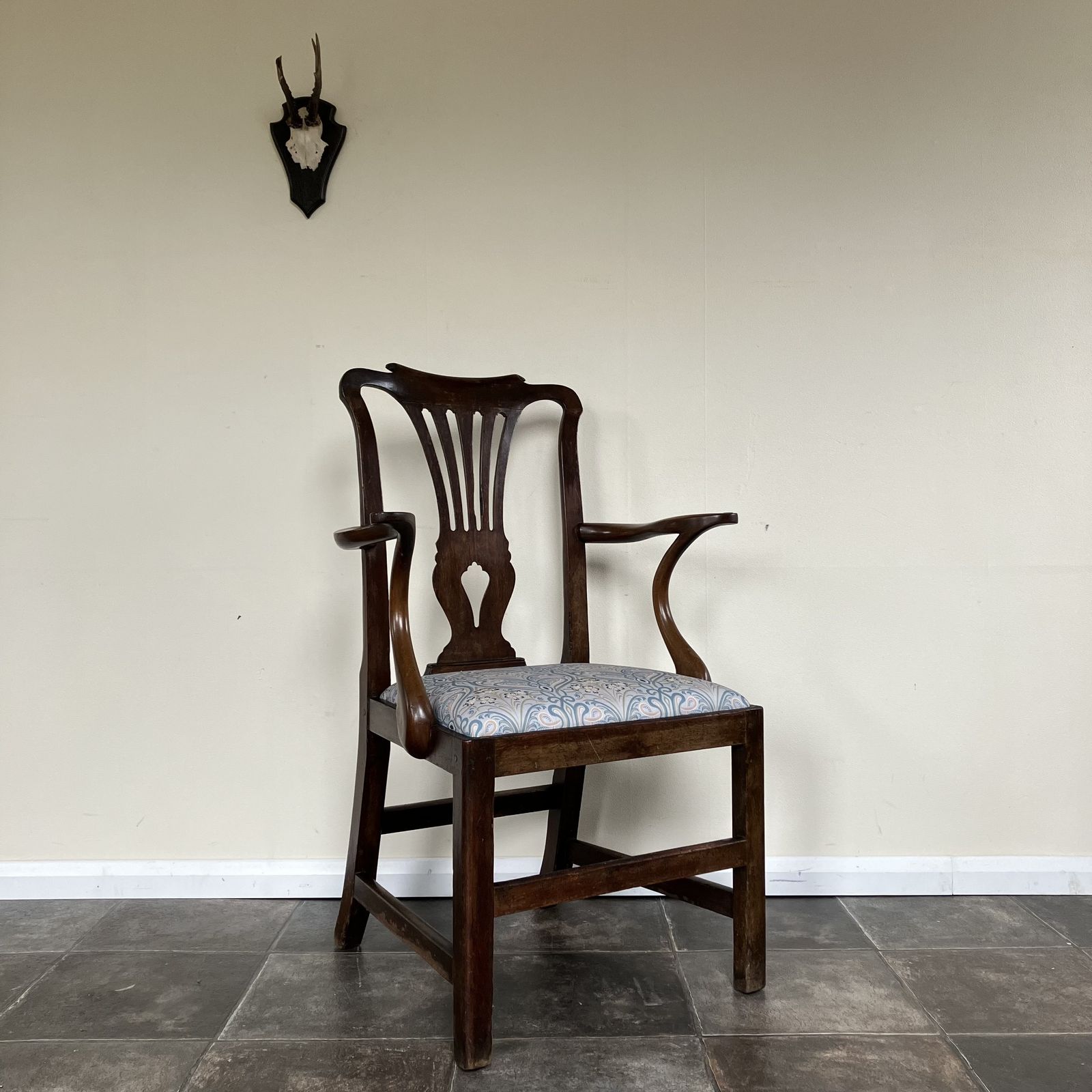 Georgian Carver Chair, Chippendale Style, Pierced Splat Back, Upholstered Seat photo furniture