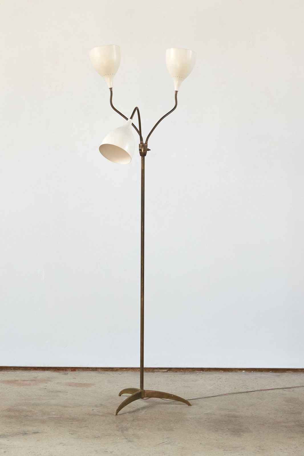 Triple Shade 1950's Italian Brass And Aluminium Stilnovo Floor Light photo for sale