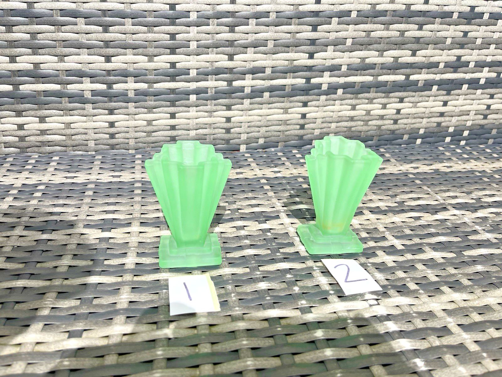 Home Decor 1 Small Art Deco Bagley Grantham 334 Uranium Glass Fanned Stepped Base Posy Vase photo