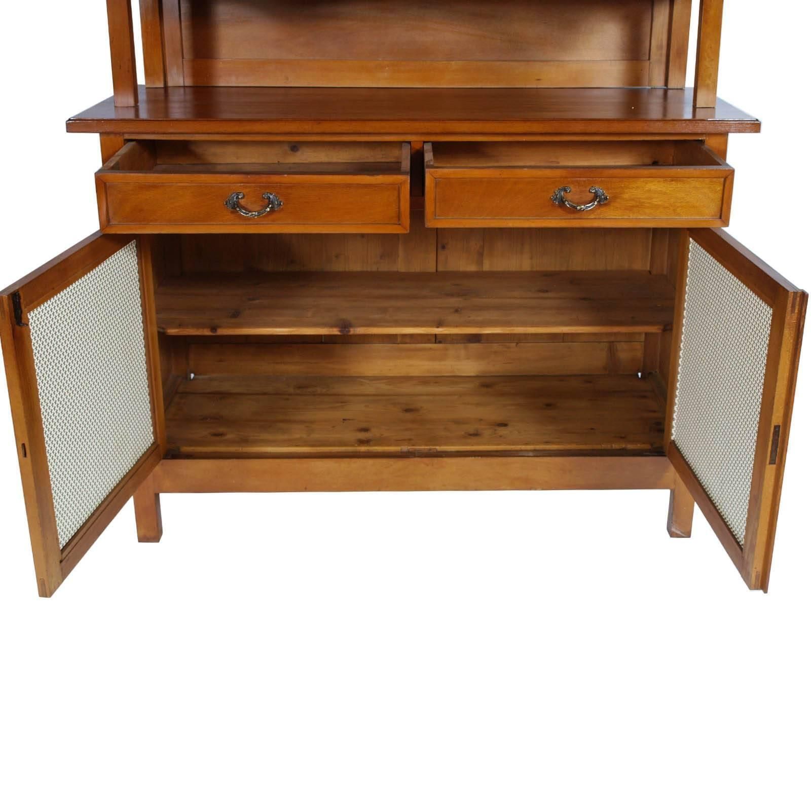Country Art Nouveau 1900s Credenza With Display Cabinet Cherrywood Wax Polished photo Furniture