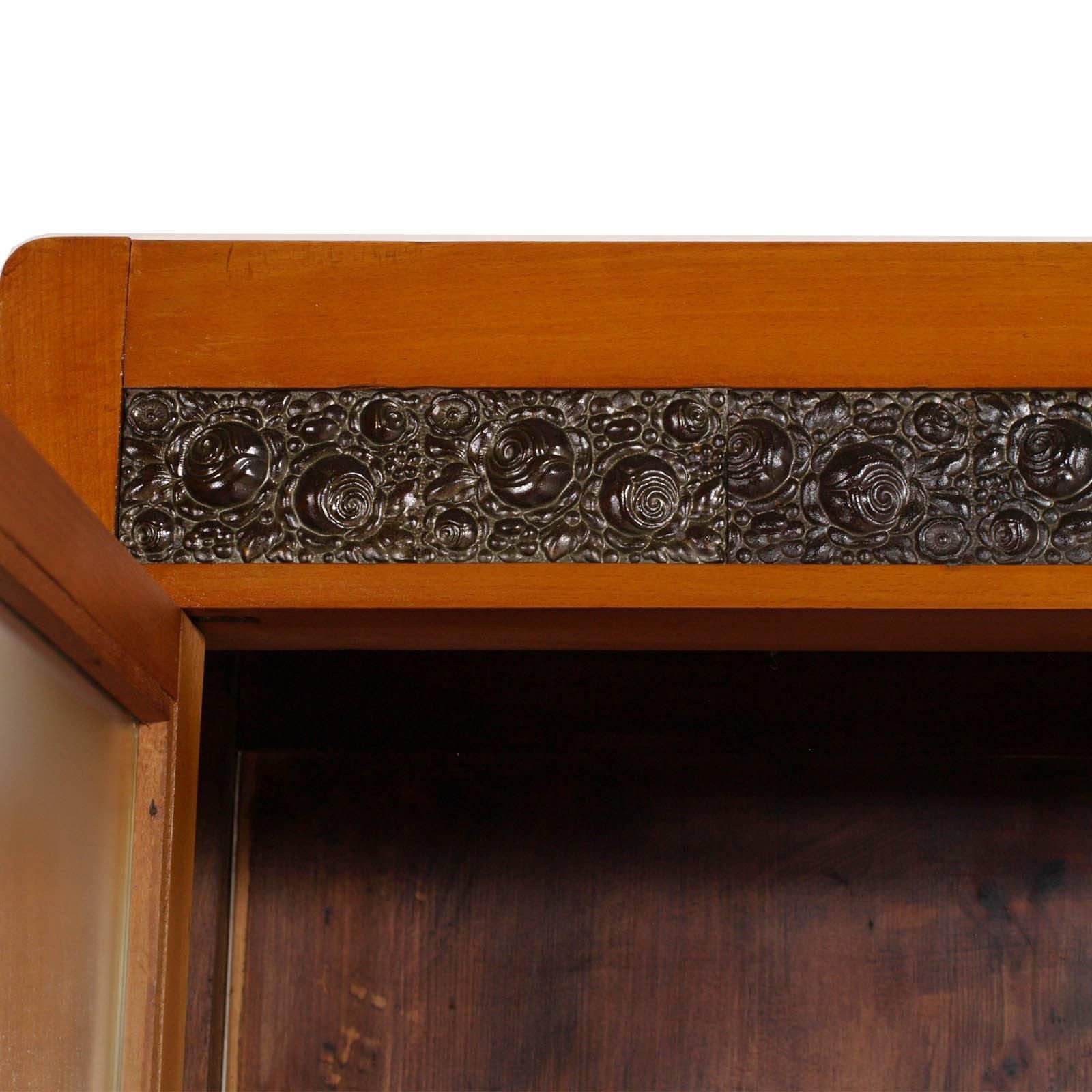 Country Art Nouveau 1900s Credenza With Display Cabinet Cherrywood Wax Polished photo vinterior