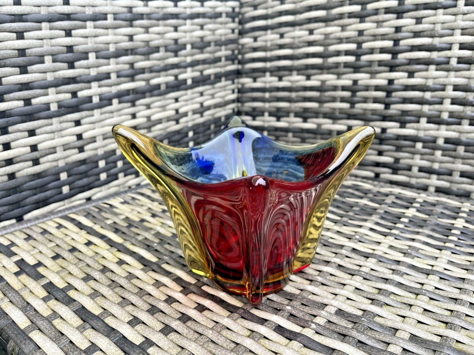 Mid Century Multicolour Sommerso Glass Bowl Vintage Ccc Murano Style Japanese ? photo vinterior