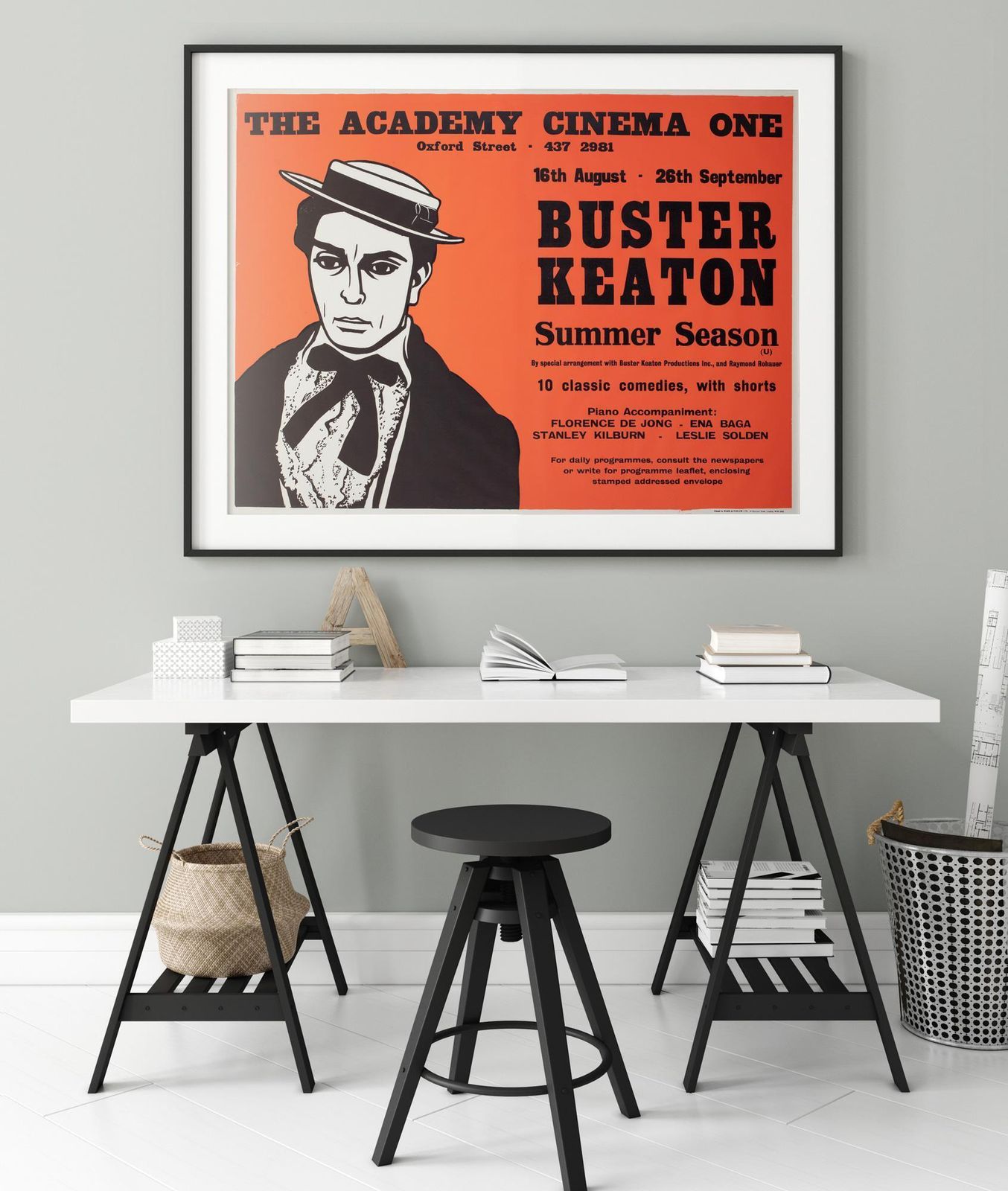 Buster Keaton Summer Season 1970s London UK Quad Film Movie Poster, Strausfeld. photo furniture