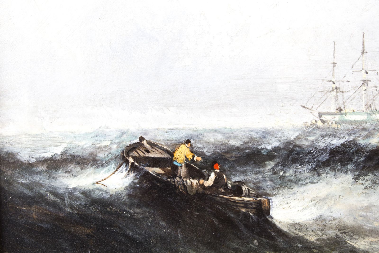 Antique Pair Seascape Oil Paintings Fishing Boats 19th Century photo vinterior