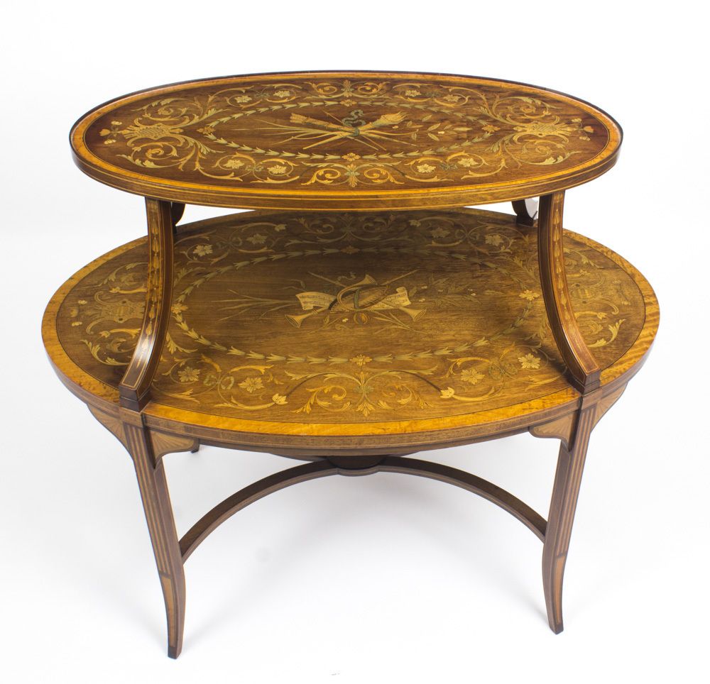 Furniture Antique English Mahogany & Satin Wood Etagere Table  19th C photo