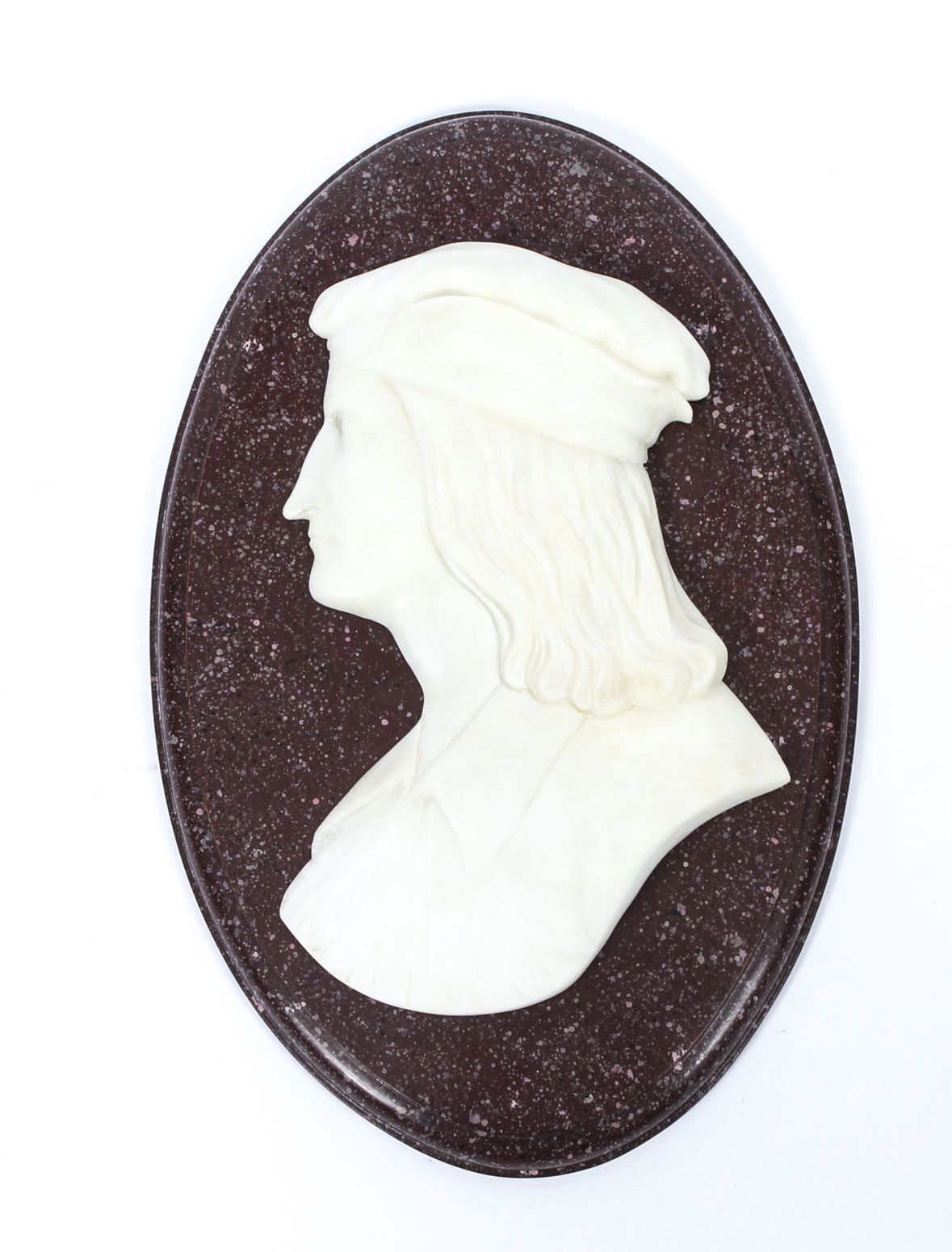 Antique Pair Italian Marble Profile Plaques Of Virgil & Dante 19th Century photo for sale