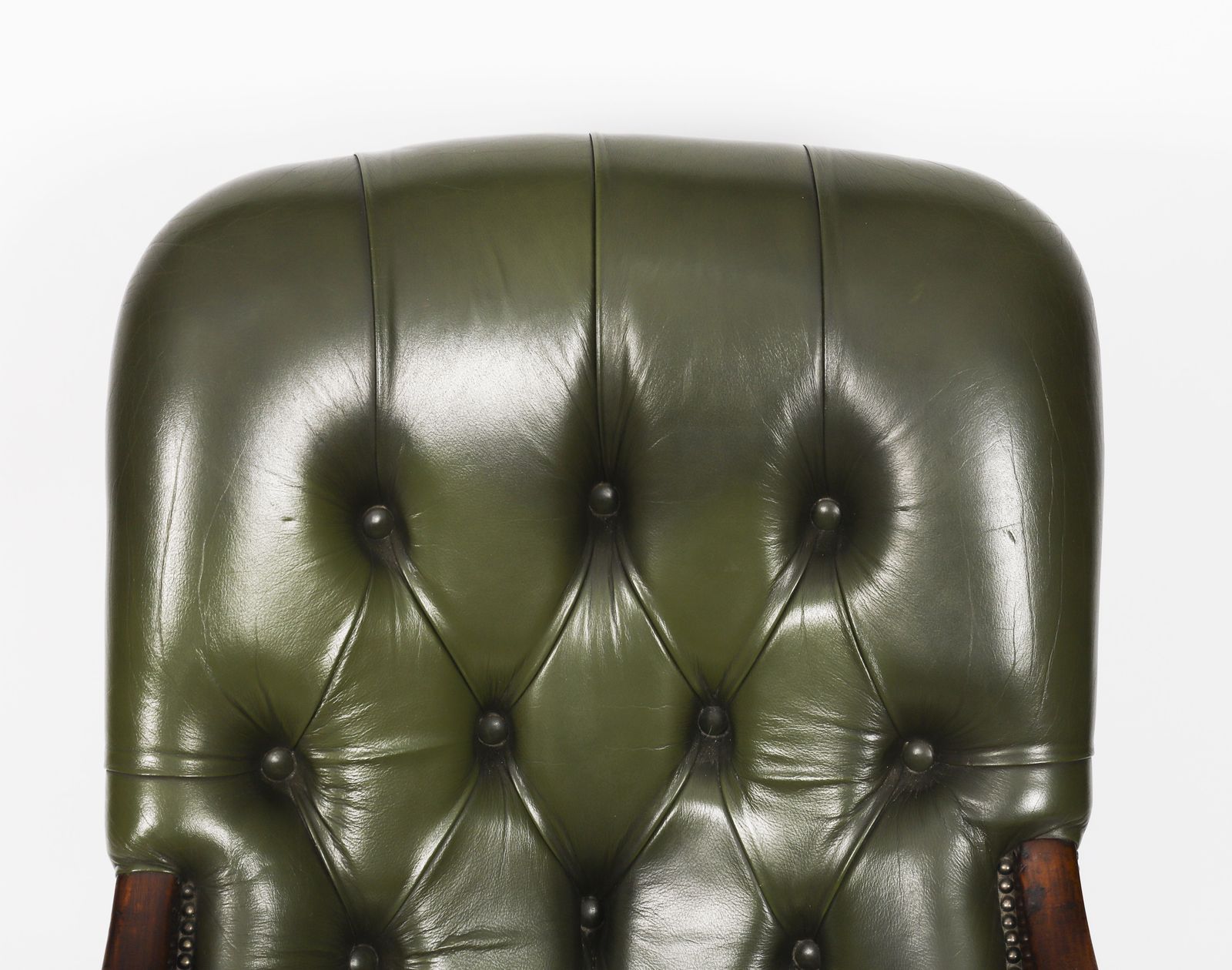 photo buy Pair Victorian His & Hers Green Leather Armchairs 19th C