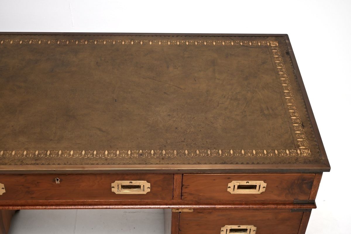 Antique Yew Wood Military Campaign Style Pedestal Desk photo 1528.0