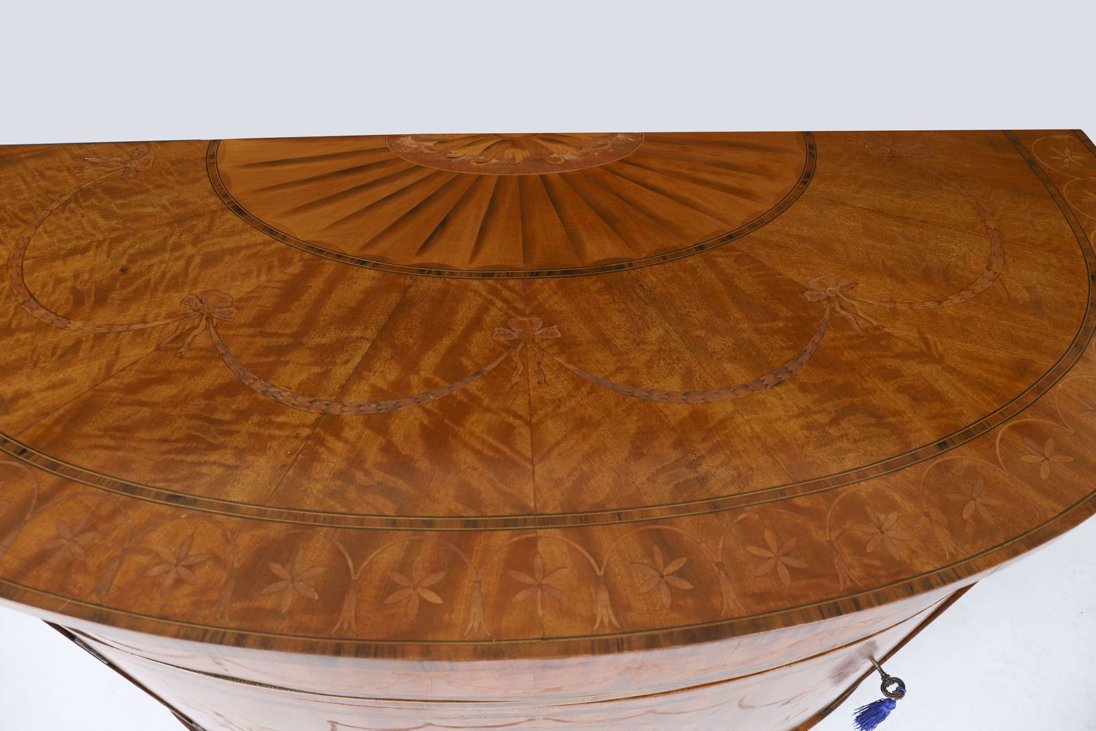 photo for sale English Sheraton Revival Satinwood And Marquetry Cabinet  Circa 1900
