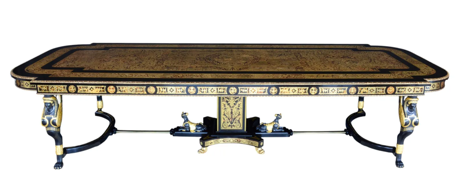 Vintage 12ft 6" Ebonised Cut Brass Boulle Dining Conference Table  20th C photo for sale
