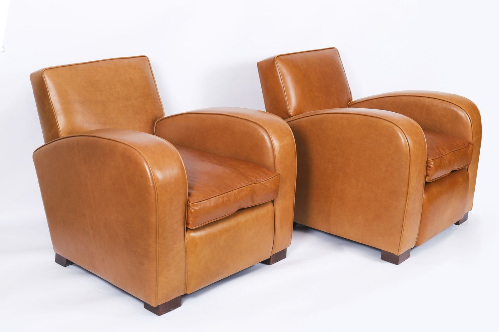 Bespoke Pair English Handmade Art Deco Leather Arm Chairs Bruciato photo furniture