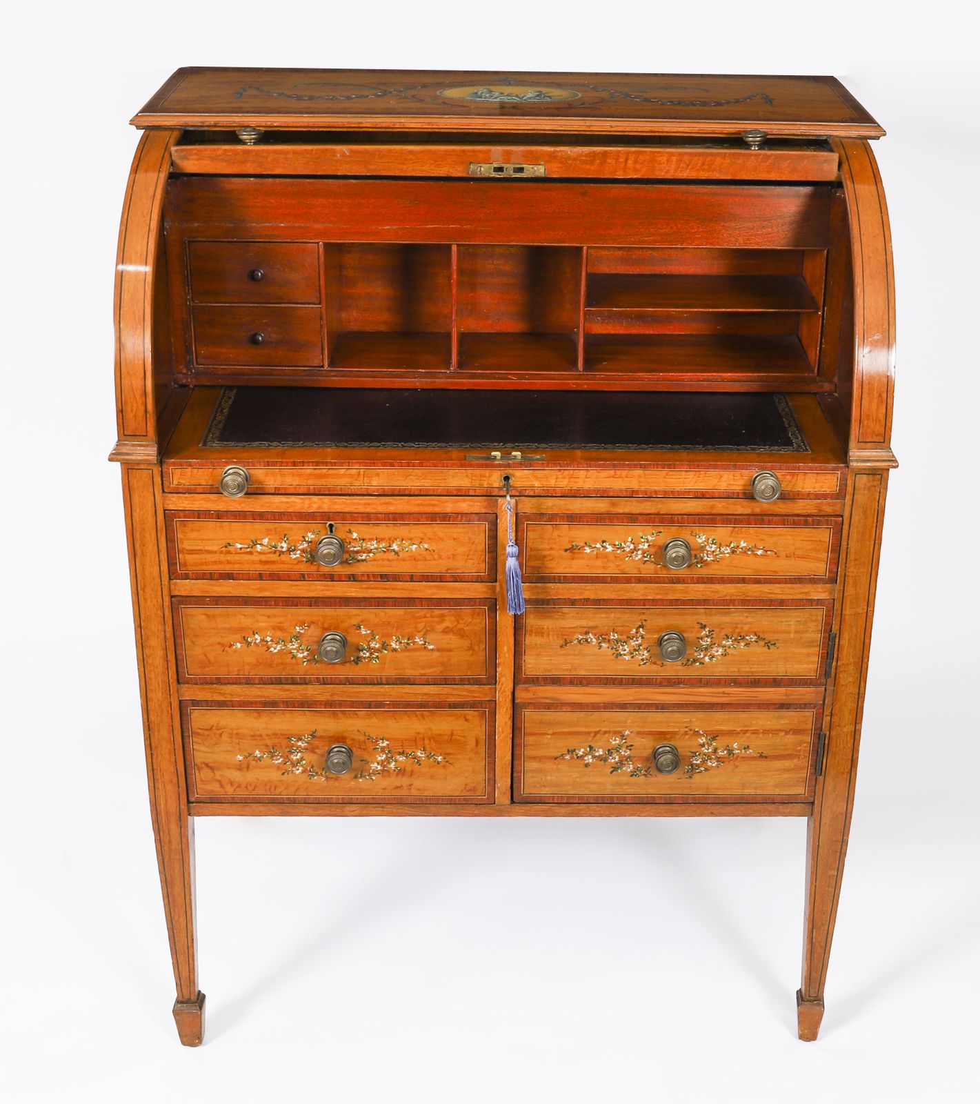 English Late Victorian Sheraton Revival Satin Wood Bureau C.1890 photo buy