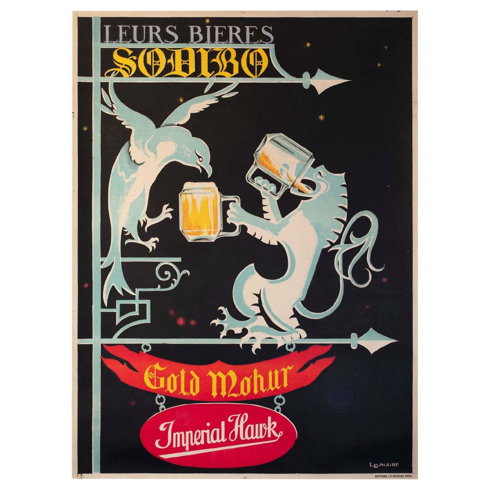 Bieres Sodibo 1928 French Beer Alcohol Advertsing Poster, Lemaire