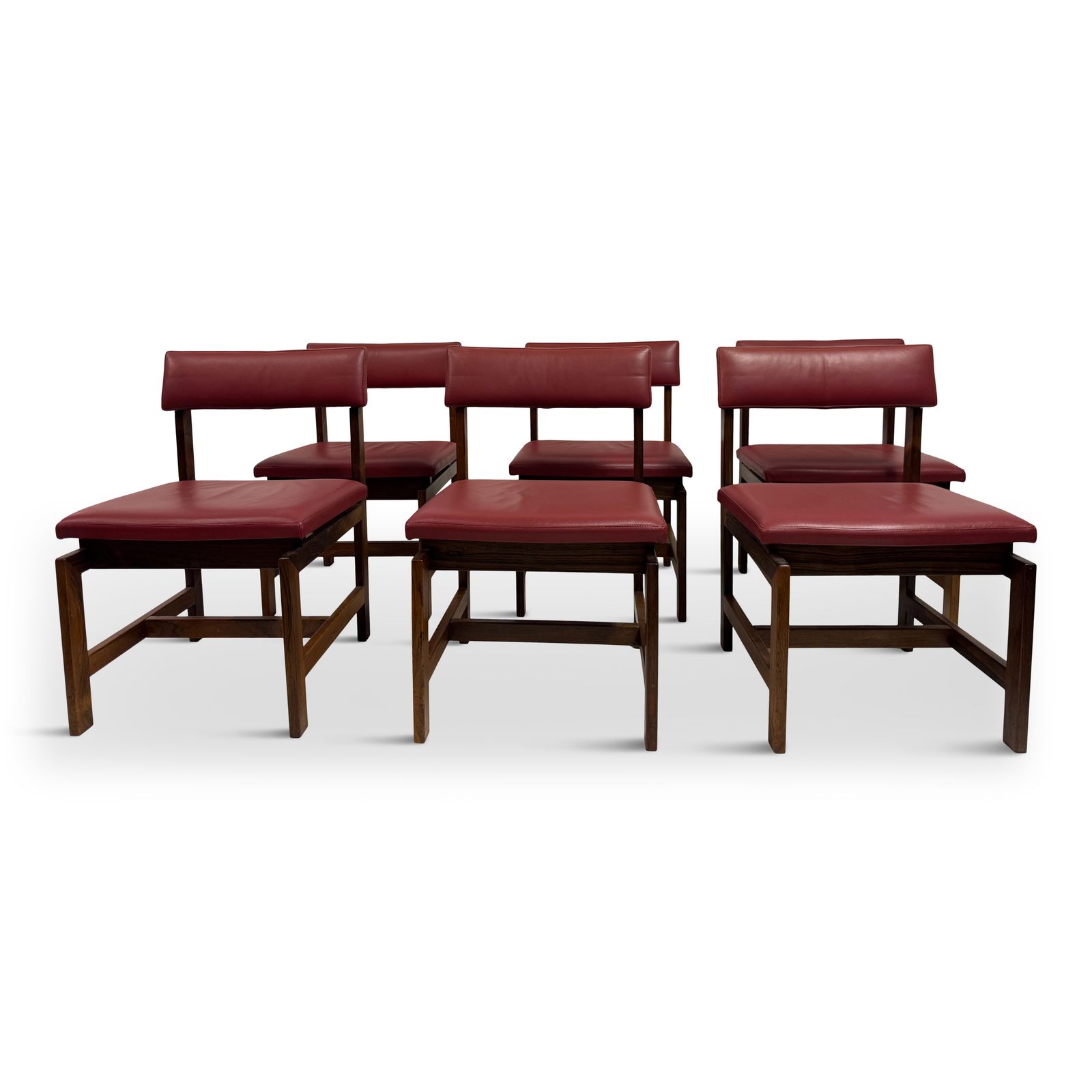Set Of Six Danish Wood And Leather Dining Chairs