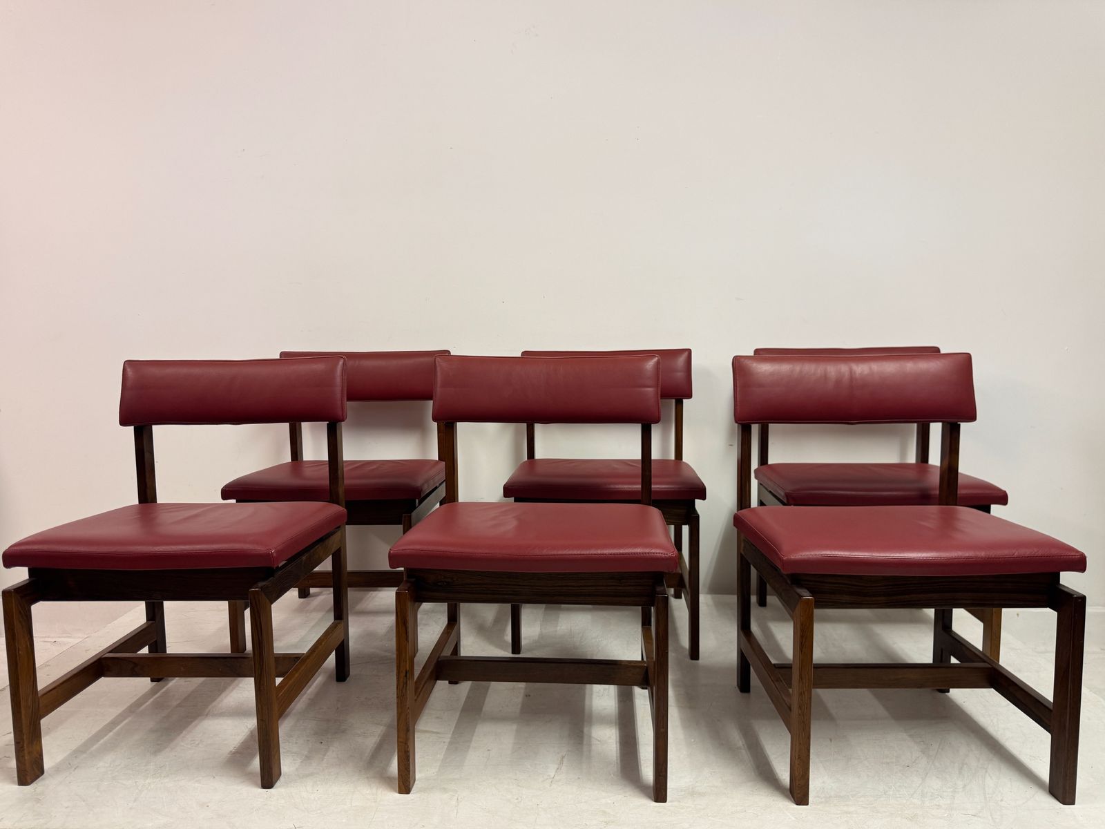 Set Of Six Danish Wood And Leather Dining Chairs photo furniture