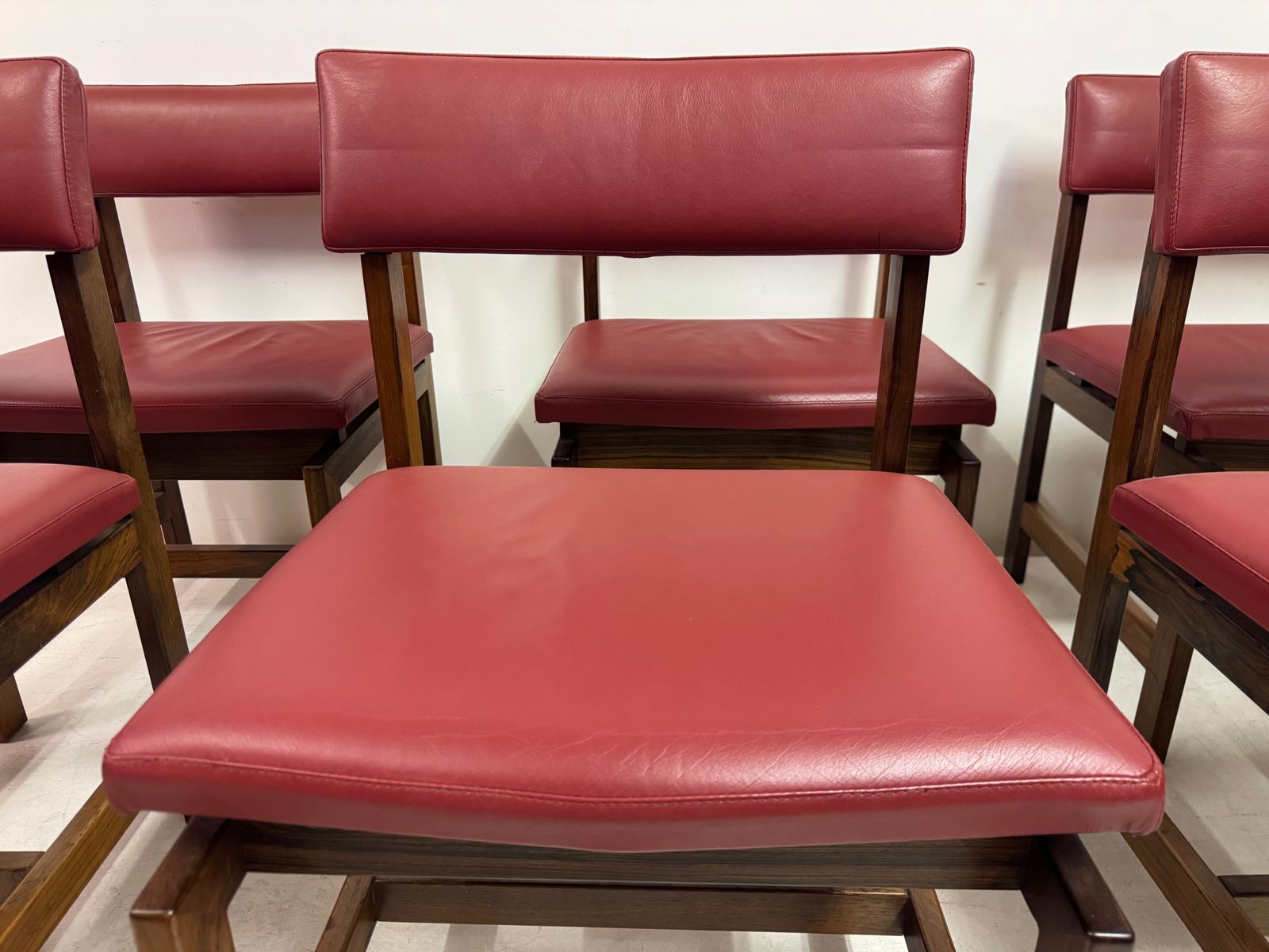 Set Of Six Danish Wood And Leather Dining Chairs photo 1195.0