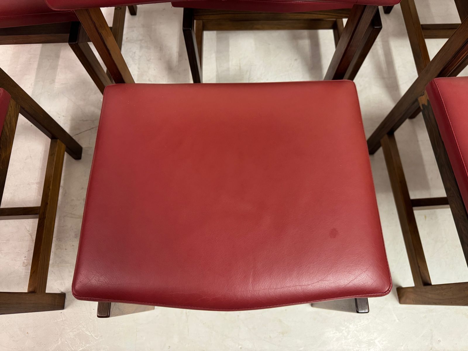 Set Of Six Danish Wood And Leather Dining Chairs photo vinterior